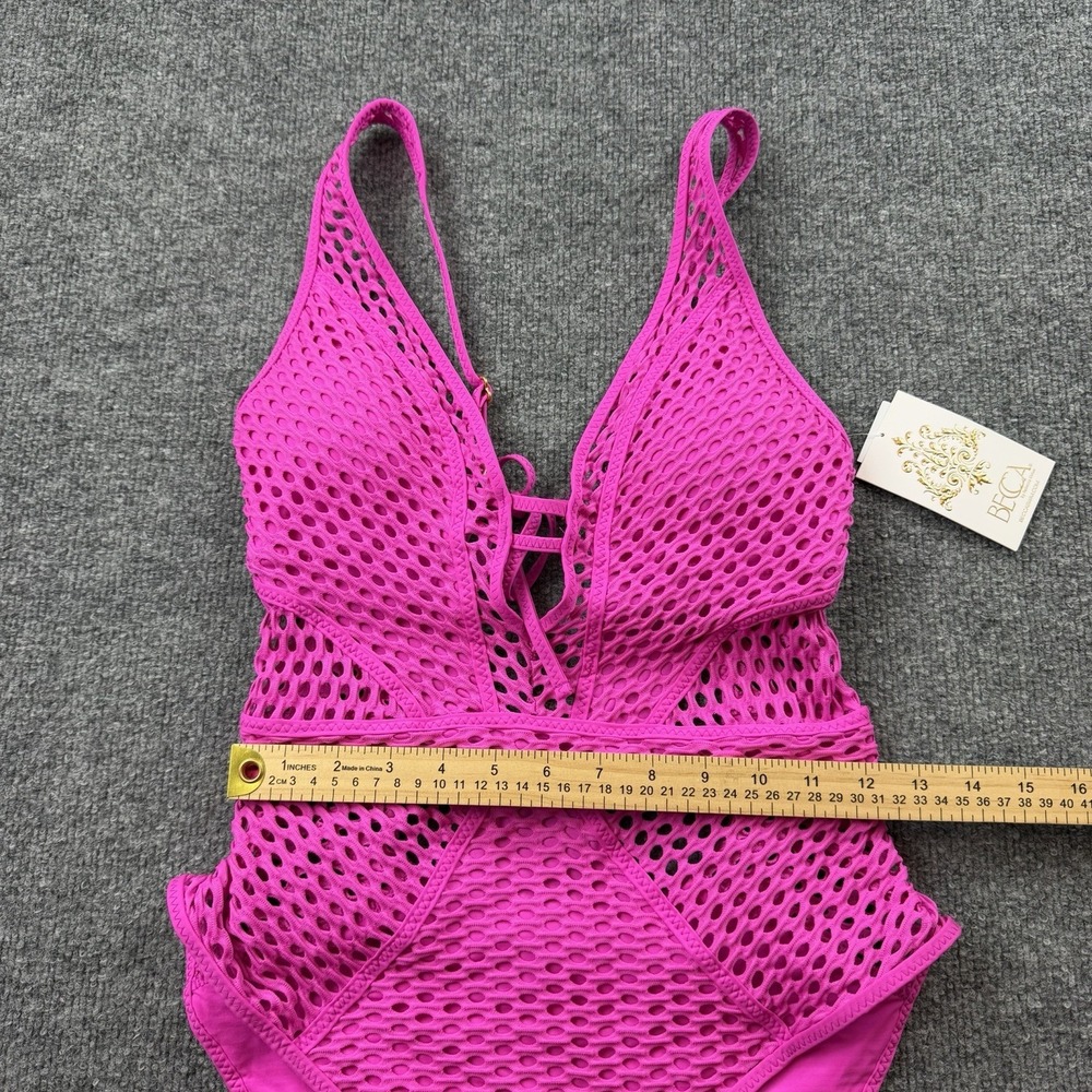Becca Hot Pink Crochet One Piece Swimsuit Large NWT - Picture 2 of 9